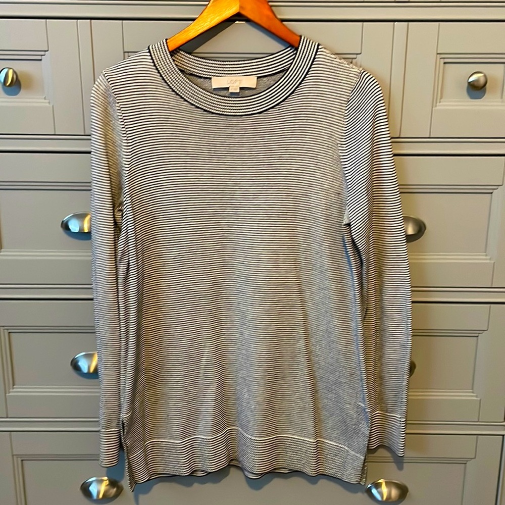 Loft striped knit sweater, black and white, size medium
